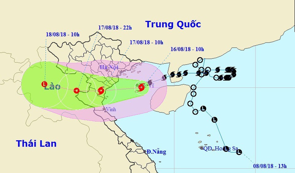 Bão vào đảo Bạch Long Vĩ, 10 tỉnh nguy cơ cao xảy ra lũ quét và sạt lở đất - 1 Vị trí và hướng di chuyển của bão số 4. (Ảnh: NCHMF).