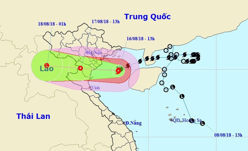 Đêm nay vùng tâm bão ảnh hưởng trực tiếp Quảng Ninh - Nghệ An - 1 Vị trí và hướng di chuyển của bão số 4. (Ảnh: NCHMF).