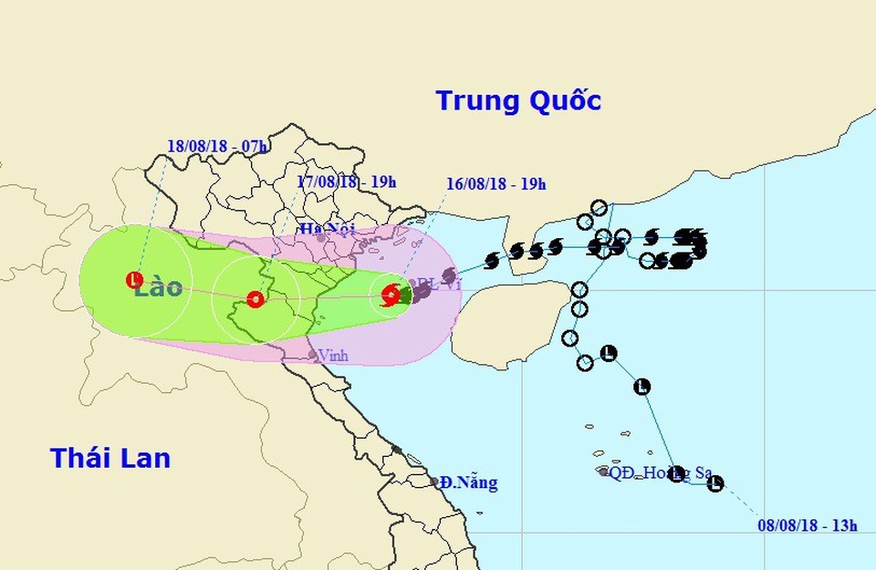 Từ đêm nay Bắc Bộ và Bắc Trung Bộ có mưa to đến rất to - 1 Vị trí và hướng di chuyển của bão số 4. (Ảnh: NCHMF).