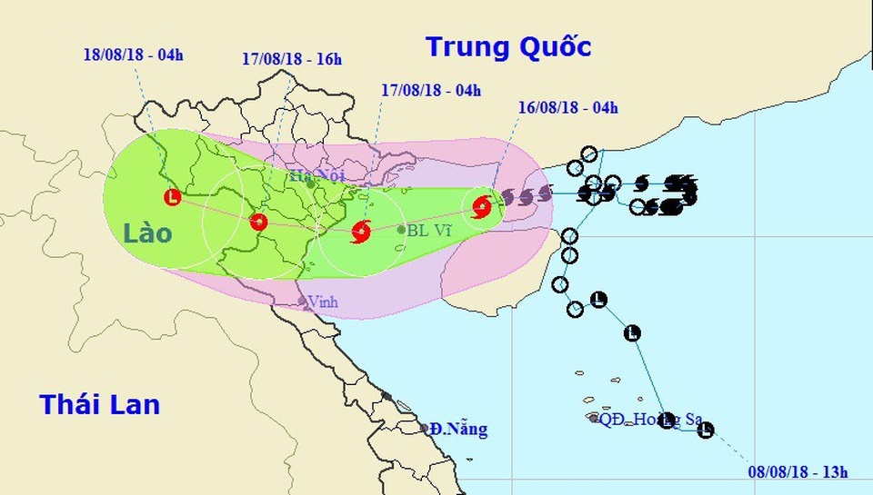 Bão số 4 đã vào Vịnh Bắc Bộ, Hà Nội mưa rất to - 1 Vị trí và hướng di chuyển của bão số 4. (Ảnh: NCHMF).