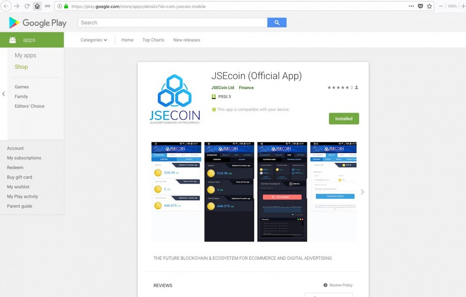 Ứng dụng đào tiền ảo vẫn "nhan nhản" dù Google phát lệnh cấm - 1 Ứng dụng đào tiền ảo JSEcoin vừa mới được đăng ký trên Play Store đầu tuần này.