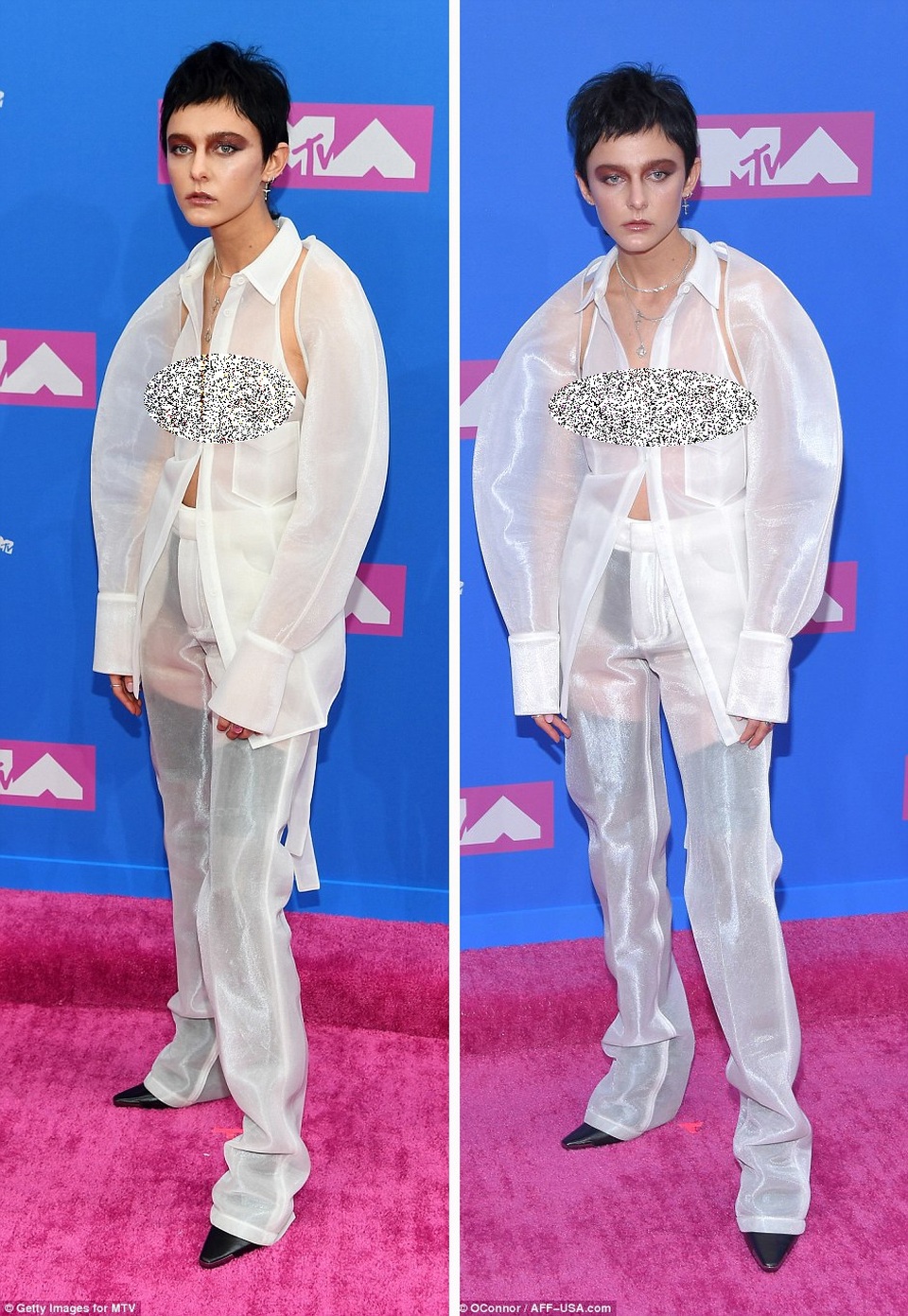 Ca sĩ Morgan Saint diện bộ đồ trong suốt xuyên thấu.