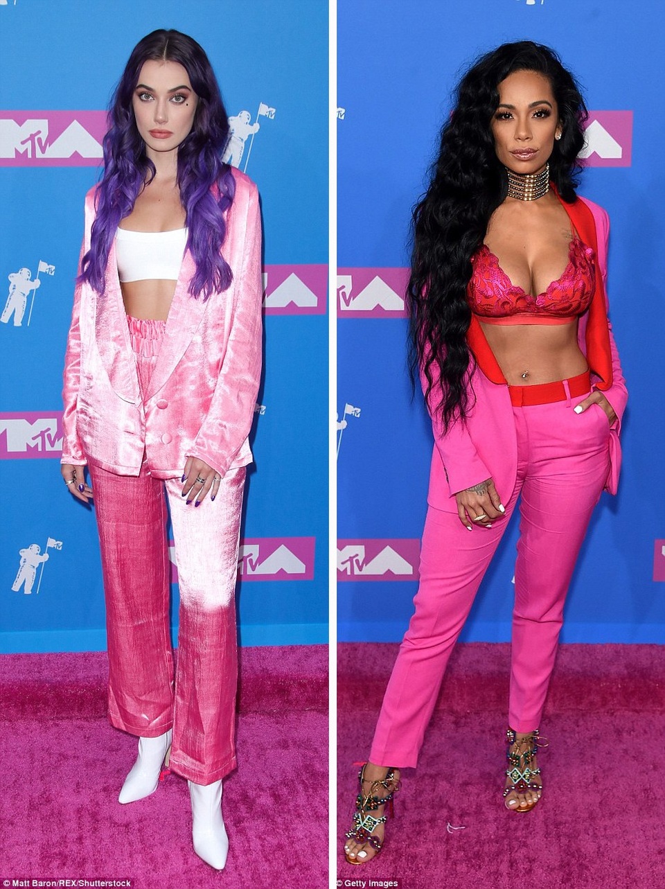 Ca sĩ Olivia OBrien (trái) và người mẫu Erica Mena (phải) mặc “suit” khoe nội y.