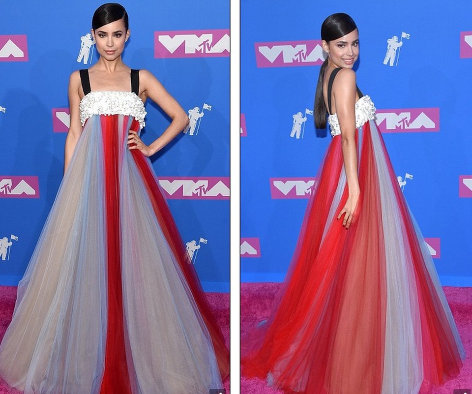 Những sao bị chê mặc xấu trên thảm đỏ VMA - 20
Sofia Carson với bộ váy quá rườm rà