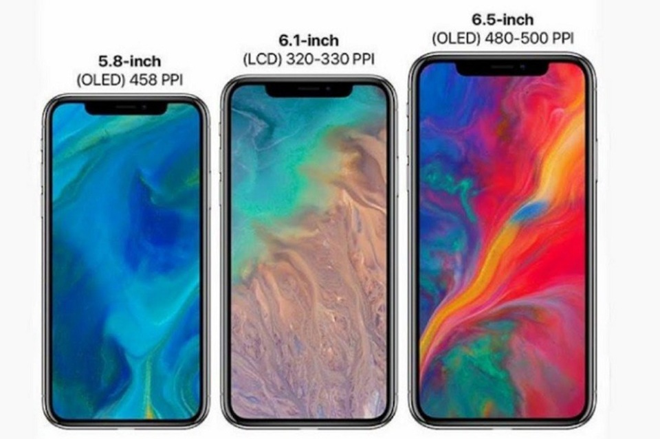 Bộ 3 iPhone mới sẽ có thiết kế “tai thỏ” giống iPhone X, với kích thước màn hình khác nhau