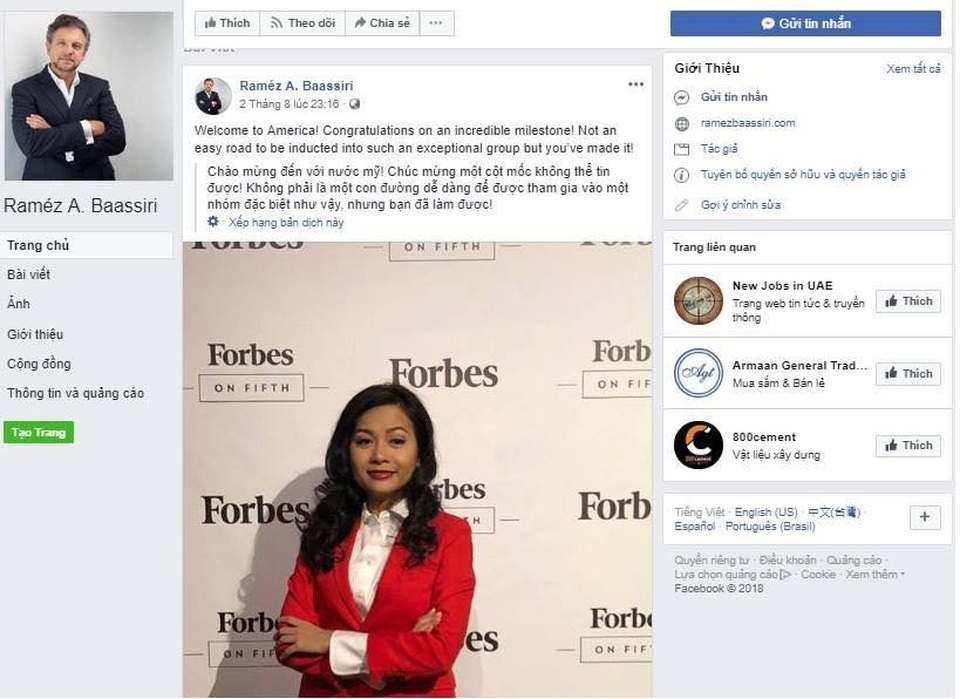 Việt Nam đón chờ Forbes xếp hạng tỷ phú USD tiếp theo? - 3 Hình ảnh bà Trần Uyên Phương xuất hiện ở Forbes đăng trên Facebook của một doanh nhân nước ngoài