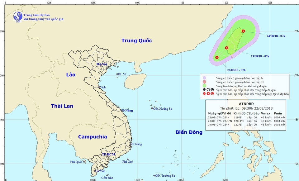 Xuất hiện áp thấp nhiệt đới trên Biển Đông - 1 Vị trí và hướng di chuyển của áp thấp nhiệt đới. (Ảnh: NCHMF).