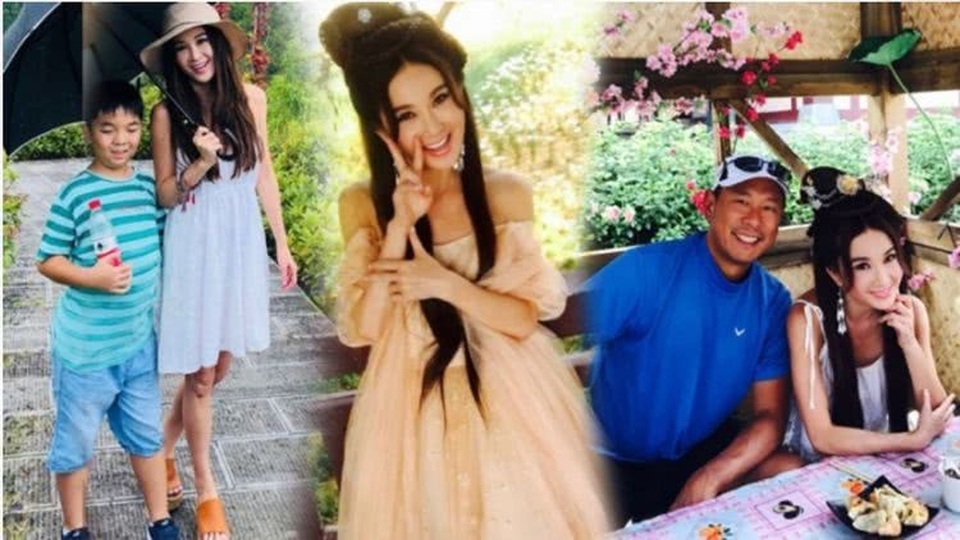 
Ôn Bích Hà bất ngờ khi được chồng con tới phim trường thăm, ngày 21/8.
