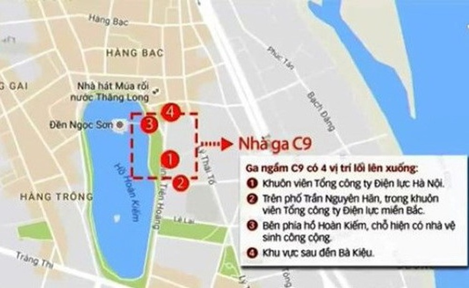 Bộ Văn hóa từng năm lần bảy lượt “can gián” ga C9 tại Hồ Gươm - 1 Tháng 3/2018, mô hình mặt bằng ga ngầm C9 đã được trưng bày, lấy ý kiến đóng góp của người dân