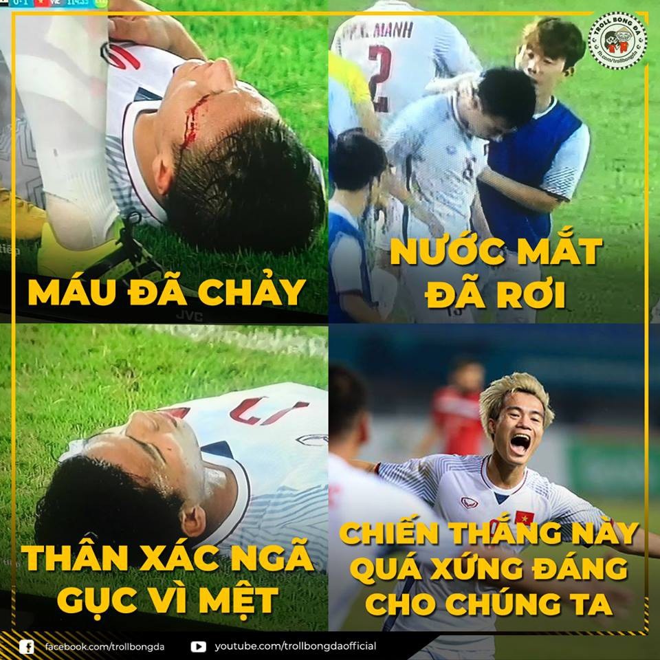 Loạt ảnh hài hước của dân mạng sau chiến thắng lịch sử của đội tuyển Olympic Việt Nam - 12 Một trận đấu đầy quả cảm của các cầu thủ đội tuyển Olympic Việt Nam (Ảnh: Troll bóng đá)