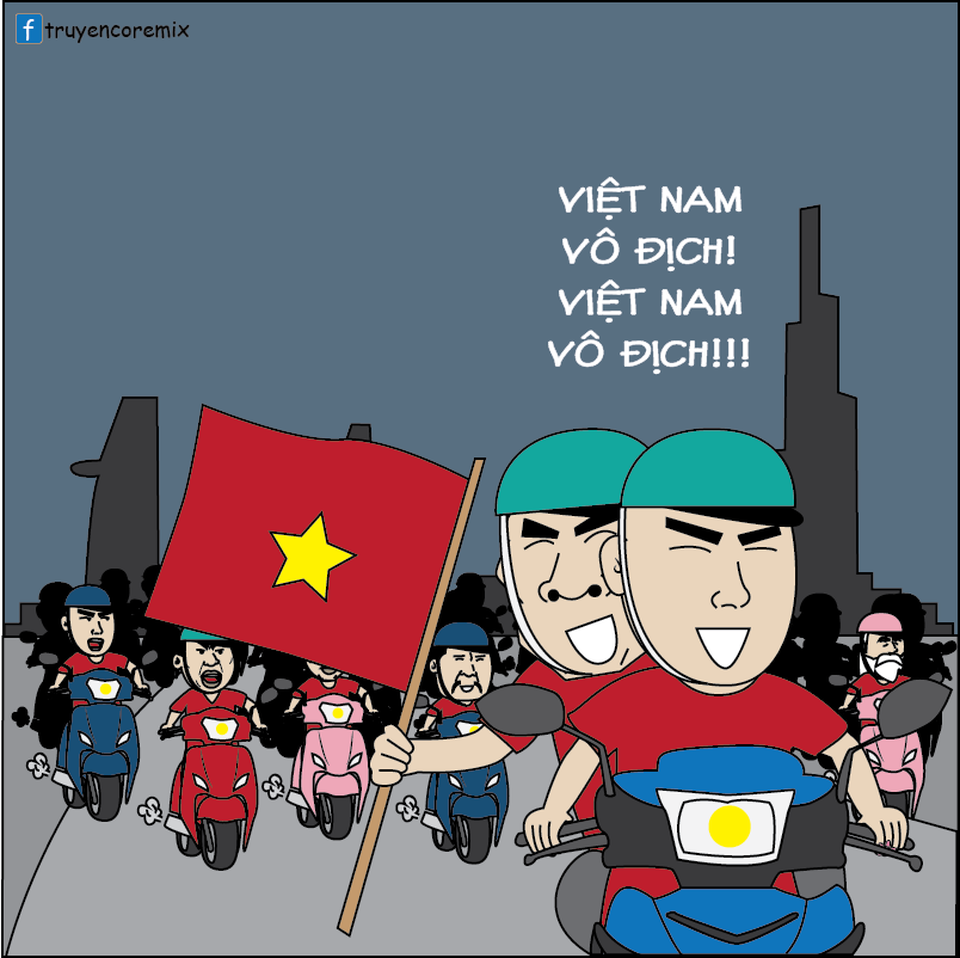 Loạt ảnh hài hước của dân mạng sau chiến thắng lịch sử của đội tuyển Olympic Việt Nam - 15 Tuy nhiên ra đường để ăn mừng chiến thắng, hãy đảm bảo ý thức vẫn đội mũ bảo hiểm (Ảnh: Truyện cổ remix)