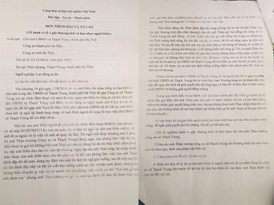 Đơn tố cáo của anh Hoan.
