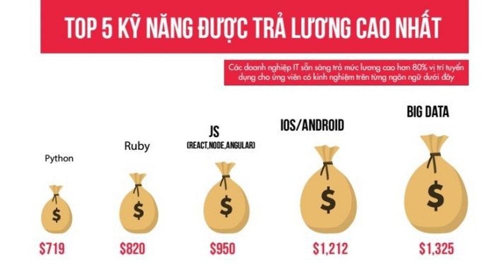 Săn nhân tài CNTT không dựa vào bằng cấp - 2
Những ngôn ngữ được trả lương cao nhất (theo topdev)