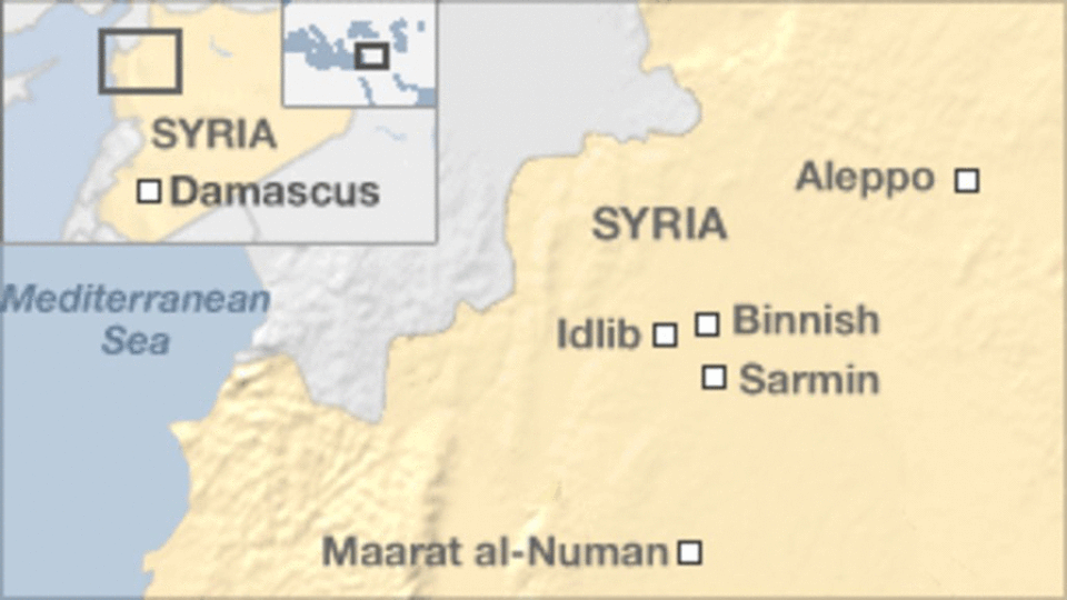 Giải mã sự hiện diện của hàng loạt tàu chiến Nga gần “chảo lửa” Syria - 2 Bản đồ khu vực Idlib tại Syria (Ảnh: BBC)