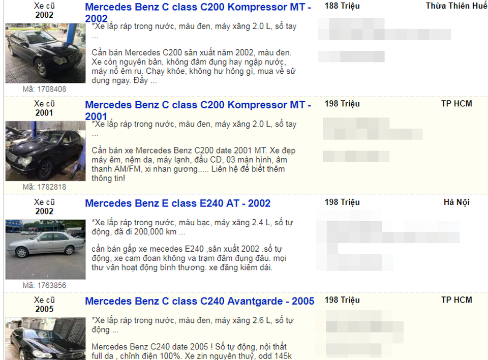 Lexus, Audi, BMW cũ giá trăm triệu đồng: Đau đớn phận xe sang ở Việt Nam - 2 Nhiều loại xe cũ của Mercedes giá dưới 200 triệu đồng được rao bán.