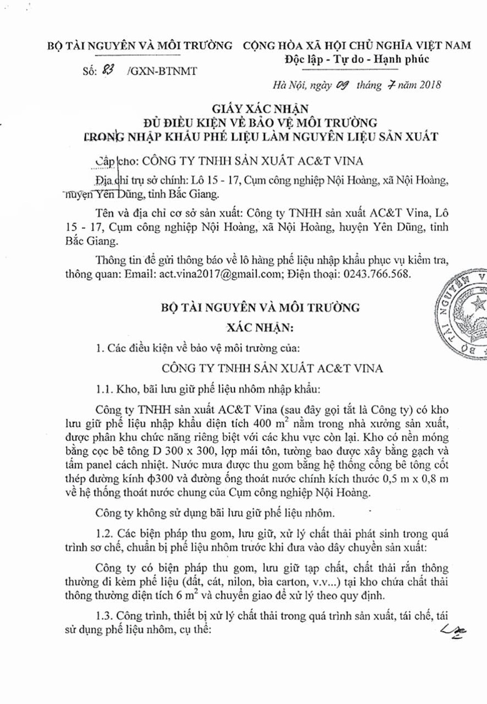Chưa đủ điều kiện, doanh nghiệp đã được Bộ TN&MT cho phép nhập khẩu phế liệu? - 1 Chưa đủ điều kiện, doanh nghiệp đã được Bộ TN&MT cho phép nhập khẩu phế liệu? - 1