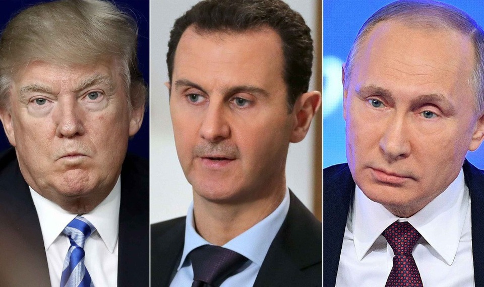“Cơn bão lớn” sắp đổ bộ “chảo lửa” Syria - 1 Từ trái qua phải: Tổng thống Mỹ Donald Trump, Tổng thống Syria Bashar al-Assad, Tổng thống Nga Vladimir Putin (Ảnh: Reuters, AFP)