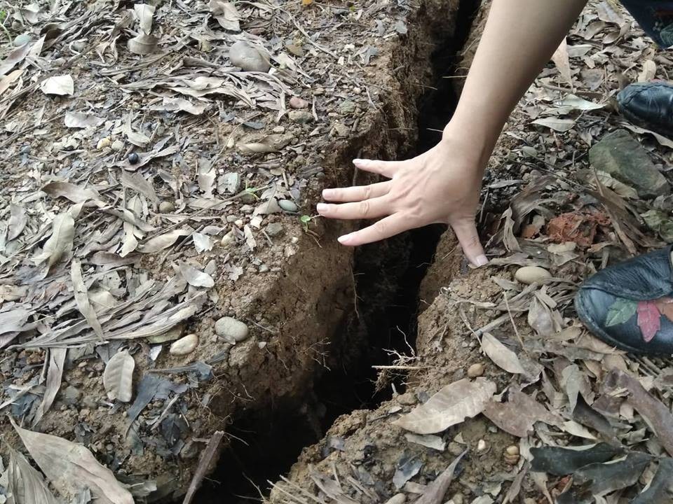 Sạt lở ở Hòa Bình: Lo cho người sống đã khó, còn lo cả người "cõi âm" - 3 Vết nứt có chiều rộng khoảng 20cm chạy dọc tỉnh lộ 445.