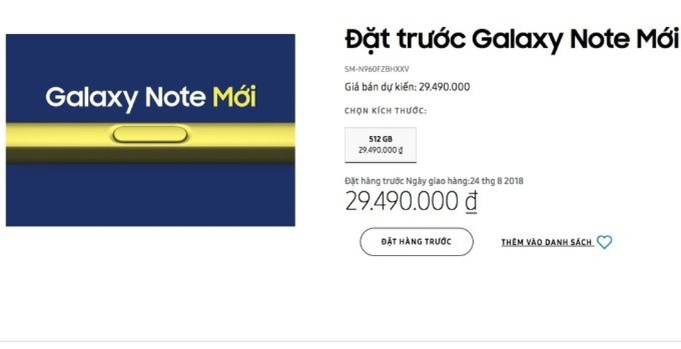 Samsung Việt Nam để lộ giá bán của Galaxy Note9 ngay trên chính trang chủ - 1 Giá Galaxy Note9 bị lộ trên trang chủ của Samsung