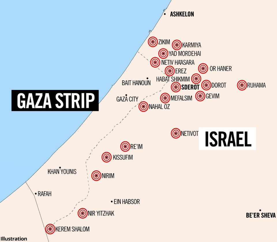 Israel đáp trả vụ tấn công của hơn 150 tên lửa từ dải Gaza - 2 Bản đồ khu vực dải Gaza và Israel (Ảnh: RT)