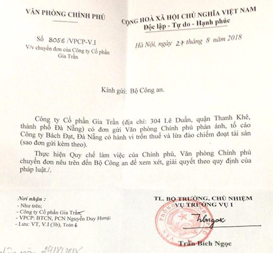 Nhịp cầu bạn đọc số 14: Văn phòng Chính phủ yêu cầu giải quyết đơn tố cáo của doanh nghiệp đầu tư tại Quảng Nam - Ảnh 1. Nhịp cầu bạn đọc số 14: Văn phòng Chính phủ yêu cầu giải quyết đơn tố cáo của doanh nghiệp đầu tư tại Quảng Nam - Ảnh 1.