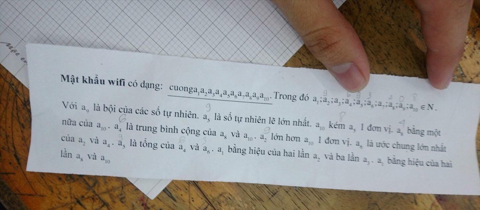 "Vò đầu bứt tai" với những mật khẩu Wi-Fi thách đố người xem - 3 Viết hẳn một đề toán dành riêng cho Wi-Fi, chủ nhân cho thấy sự kỳ công của mình trong việc thách đố bất kỳ ai muốn truy cập.