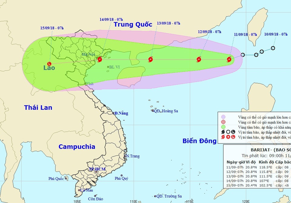 Bão số 5 hình thành, Biển Đông nguy cơ đón siêu bão - 1 Vị trí và hướng di chuyển của bão số 5. (Ảnh: NCHMF).
