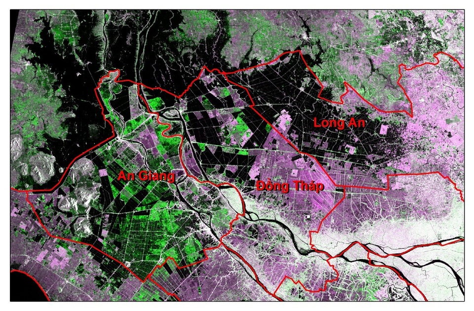 Phát hiện lũ ĐBSCL diễn biến phức tạp nhờ ảnh vệ tinh viễn thám radar - 7
Ảnh Sentinel-1 ngày 9/9/2018 (màu đen trên ảnh là vùng ngập nước)