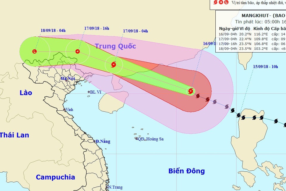Bão số 6 sẽ vào Trung Quốc, miền Bắc Việt Nam có khả năng mưa lớn - 1 Vị trí và hướng di chuyển của bão số 6. (Ảnh: NHCMF).