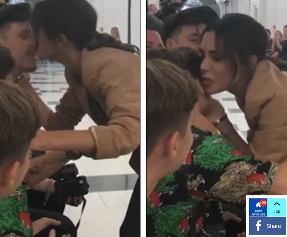 Cả gia đình tới cổ vũ show diễn của Victoria Beckham - 4
Bà Beck ôm hôn chồng con khi ra chào khán giả