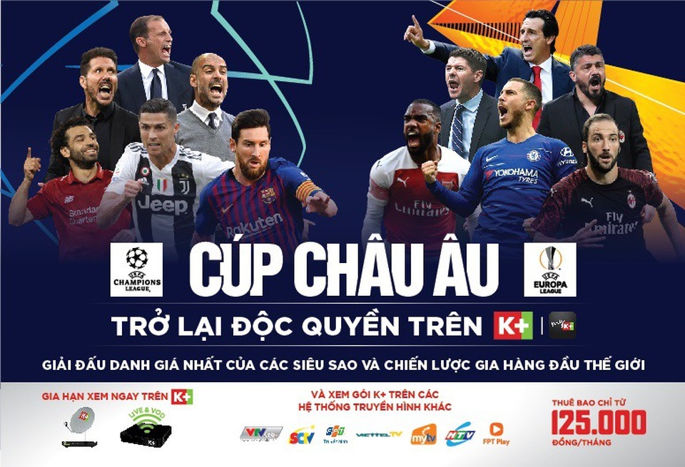 Champions League khai màn tưng bừng với nhiều trận đại chiến - 4 Champions League được phát sóng trọn vẹn duy nhất trên truyền hình K+, với nhiều cách thức xem thuận tiện trên cả tivi, máy tính bảng, điện thoại di động, laptop…