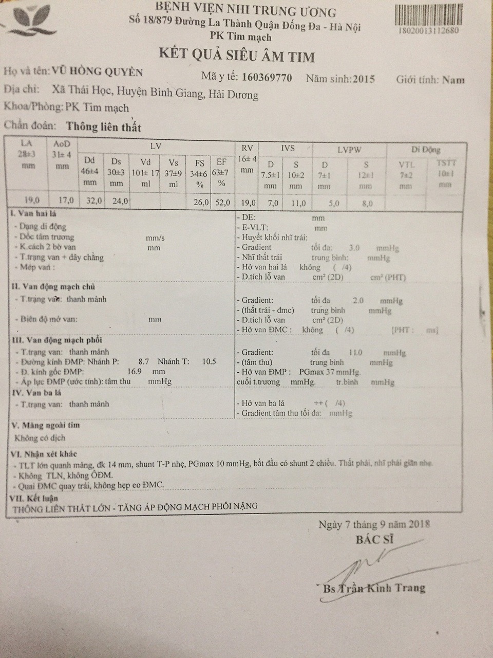 Không vay nổi 20 triệu đồng, tính mạng bé 3 tuổi nguy kịch vì bệnh tim - 5 Kết quả siêu âm tim của bé Quyền