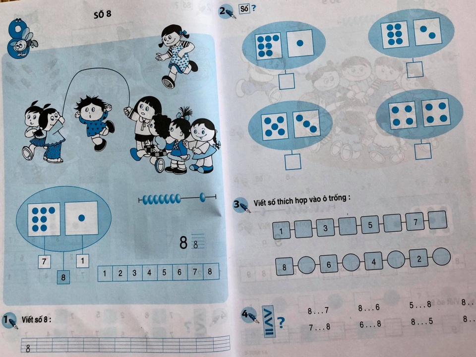 Sách giáo khoa không thiết kế để học sinh viết vào sách? - 1
Cuốn sách Toán lớp 1 yêu cầu học sinh điền số thích hợp vào ô trống