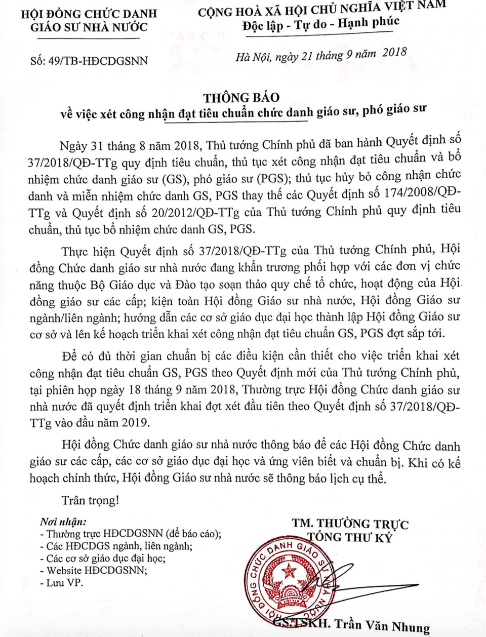Không xét công nhận tiêu chuẩn chức danh GS,PGS năm 2018 - 1 Không xét công nhận tiêu chuẩn chức danh GS,PGS năm 2018 - 1
