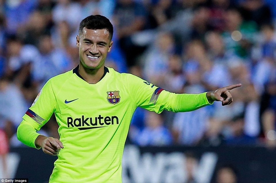 Leganes 2-1 Barcelona: Cú ngược dòng ngoạn mục - 2
Coutinho ăn mừng bàn thắng mở tỷ số ở phút 12