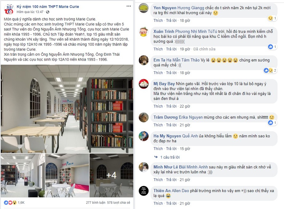 Thư viện 5 sao của trường Marie Curie khiến cộng đồng mạng “phát hờn” vì sang trọng - 1
Bài đăng nhận được lượt chia sẻ lớn từ cộng đồng mạng