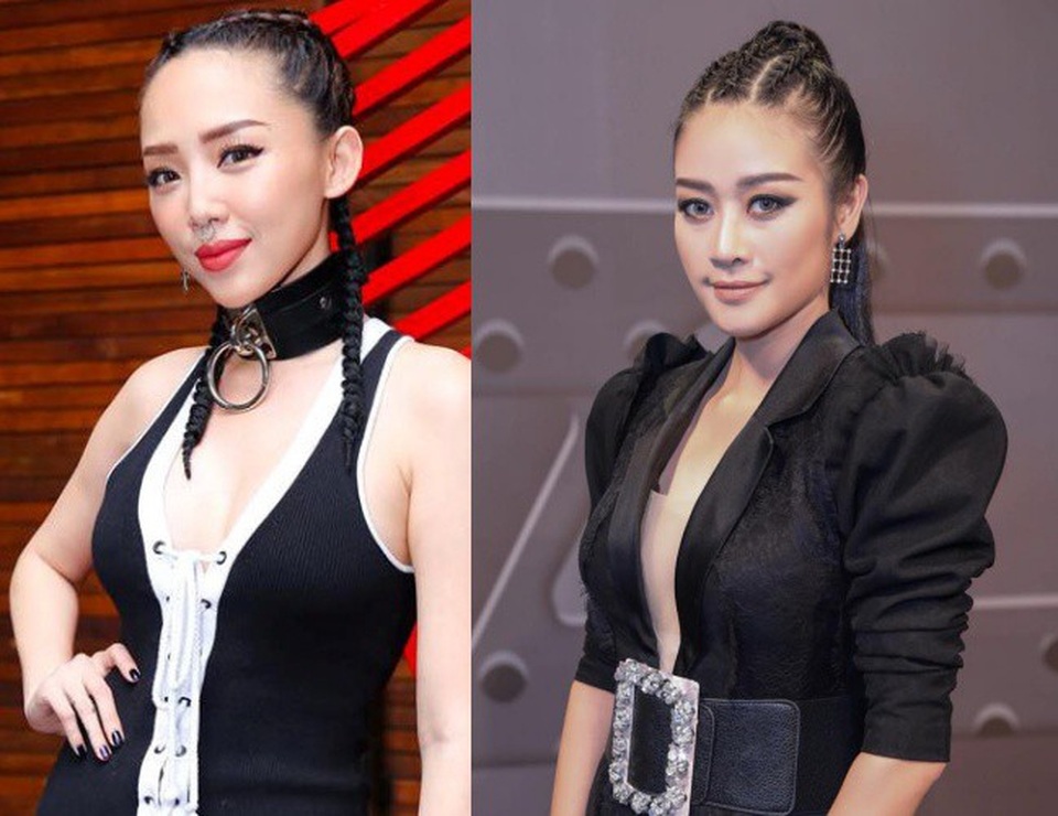 Có cơ hội hợp tác chung, Phí Linh (phải) và HLV Tóc Tiên (trái) trở nên thân thiết và có không ít lần bị nhầm lẫn với nhau vì sự hao hao về gương mặt, ngoại hình.