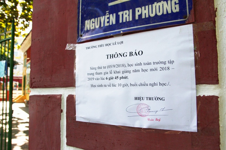 Sau khai giảng, nhiều trường cho học sinh nghỉ học, thầy cô đi liên hoan, chơi biển - 12 Thông báo nghỉ học chiều 5/9 ở trường tiểu học Lê Lợi