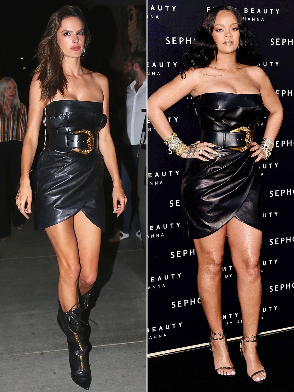 Người đẹp liên tục "đụng hàng" - 5
ALESSANDRA AMBROSIO & RIHANNA gợi cảm với váy da ôm sát của Versace