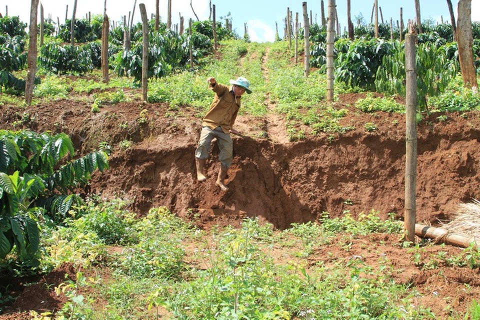 Tình trạng sụt lún khiến các hộ dân có đất sản xuất gần đó bất an