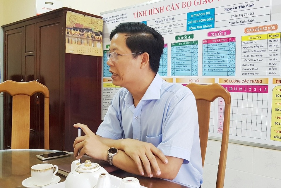 TP Huế: Trường tiểu học Quang Trung bị buộc trả lại hơn 300 triệu đồng thu trái tuyến - 2 Ông Nguyễn Thế Sinh, Hiệu trưởng tiểu học Quang Trung làm việc với PV, giải thích việc thu tiền trái tuyến của phụ huynh khối 1