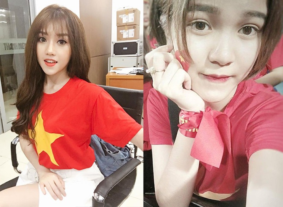 Nữ cổ động viên xinh đẹp chế nhạc cổ vũ U23 Việt Nam - 1 Dung và Loan là hai cổ động viên của U23 Việt Nam