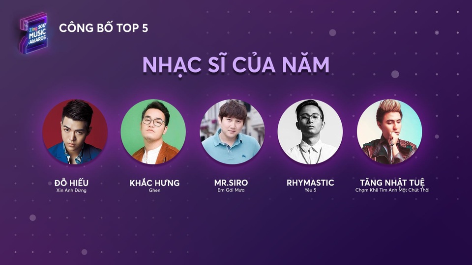 Công bố Top 5 Zing Music Awards 2017 - 6 Công bố Top 5 Zing Music Awards 2017 - 6