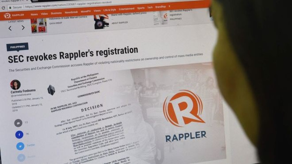 Philippines thu hồi giấy phép của trang tin nổi tiếng - 1
Trang tin Rappler (Ảnh: Getty)