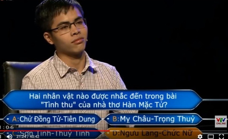 Thủ khoa nghèo xứ Thanh “ẵm” 30 triệu đồng tiền thưởng “Ai là triệu phú” - 2 Và đây là một Lê Hữu Hiếu chững chạc, tự tin trong chương trình Ai là triệu phú