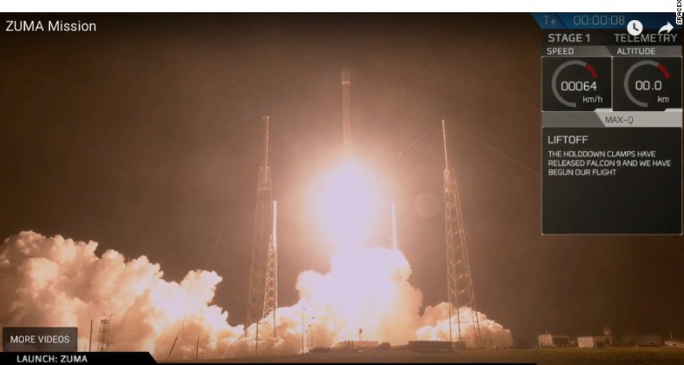 Mỹ để mất vệ tinh bí mật vừa phóng lên không gian - 1
Hình ảnh Falcon 9 mang theo vệ tinh do thám Zuma được phóng khỏi bệ vào tối 7/1.