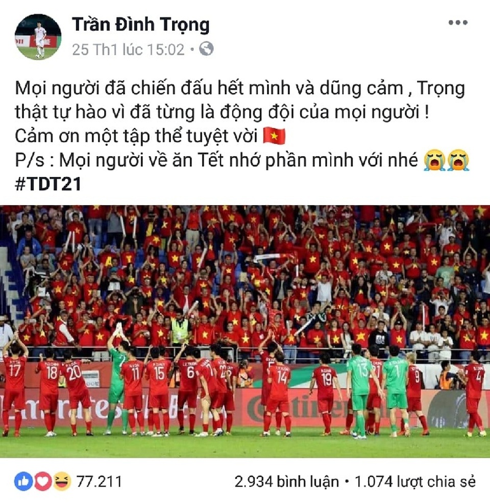 Tuyển thủ Đình Trọng đang dưỡng thương ở nước ngoài vẫn nhớ đồng đội - 1 Tuyển thủ Đình Trọng đang dưỡng thương ở nước ngoài vẫn nhớ đồng đội - 1