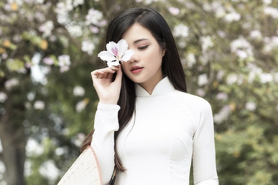 Thiếu nữ xinh đẹp đội nón lá khoe sắc với hoa ban - 4 Thiếu nữ xinh đẹp đội nón lá khoe sắc với hoa ban - 4