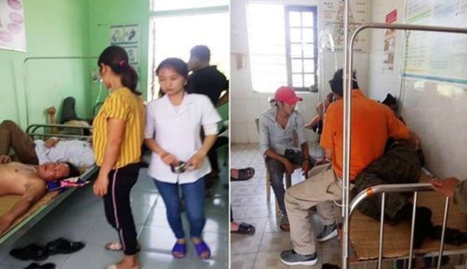 Nhiều người được đưa đến Trạm y tế để truyền dịch, giải độc sau khi bị ong đốt. Nhiều người được đưa đến Trạm y tế để truyền dịch, giải độc sau khi bị ong đốt. (Ảnh: FB Pham Duc Tu).