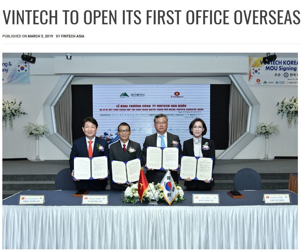 Báo quốc tế: Thành lập VinTech Hàn Quốc giúp Vingroup sở hữu công nghệ hiện đại nhất thế giới - 1 Báo quốc tế: Thành lập VinTech Hàn Quốc giúp Vingroup sở hữu công nghệ hiện đại nhất thế giới - 1